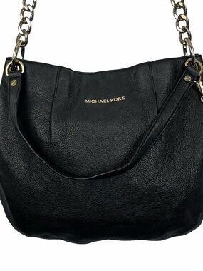 Michael Kors Fulton Large Pebbled Leather Shoulder Bag Black Silver Chain Hobo